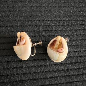 Vintage Cowrie Shell screw back Earrings unique one of a kind